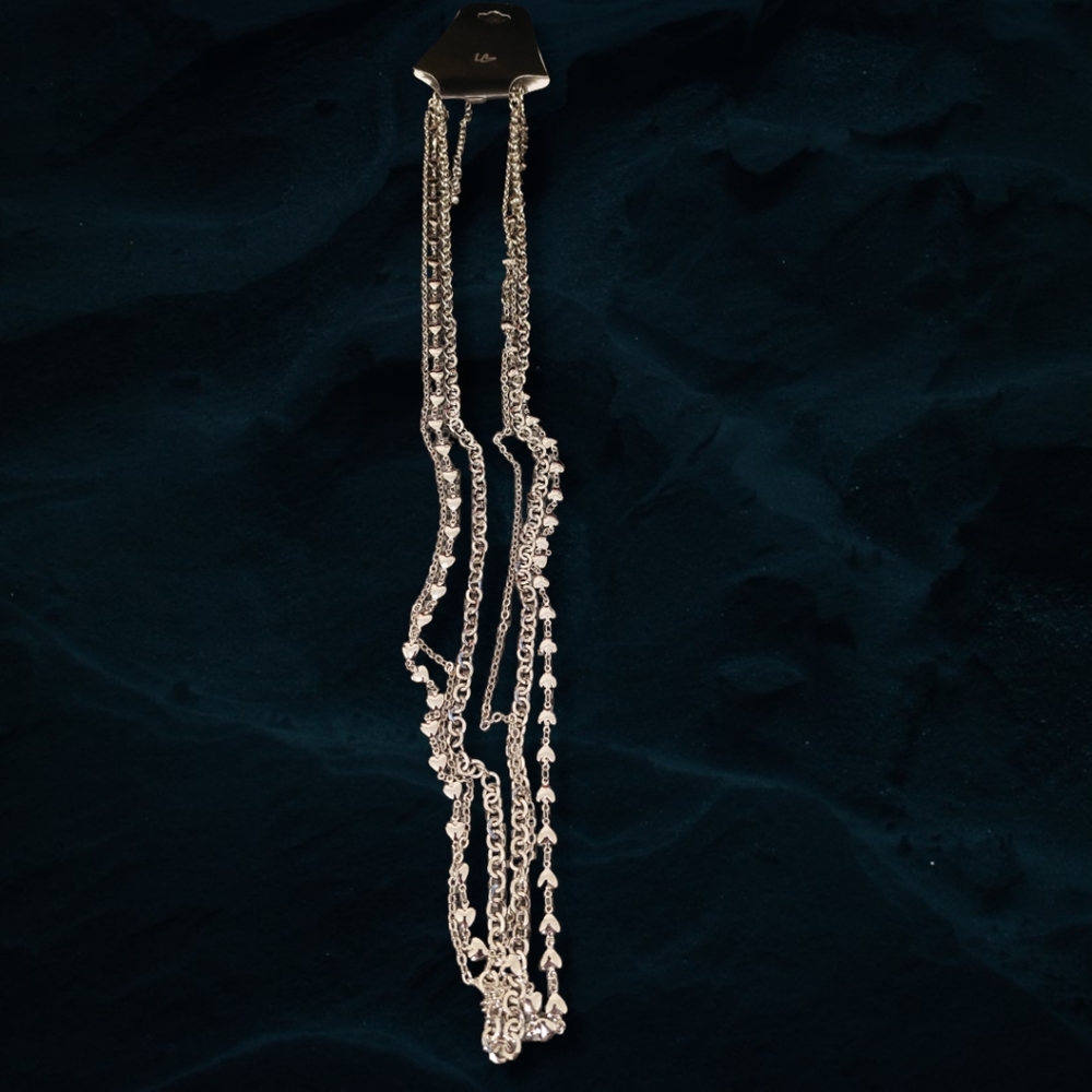 Lane Bryant 3 Chain Silver Hearts Necklace